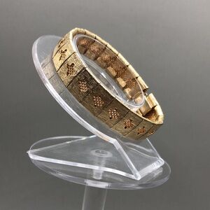 Vintage brushed gold and mesh Texas state panel links statement style bracelet